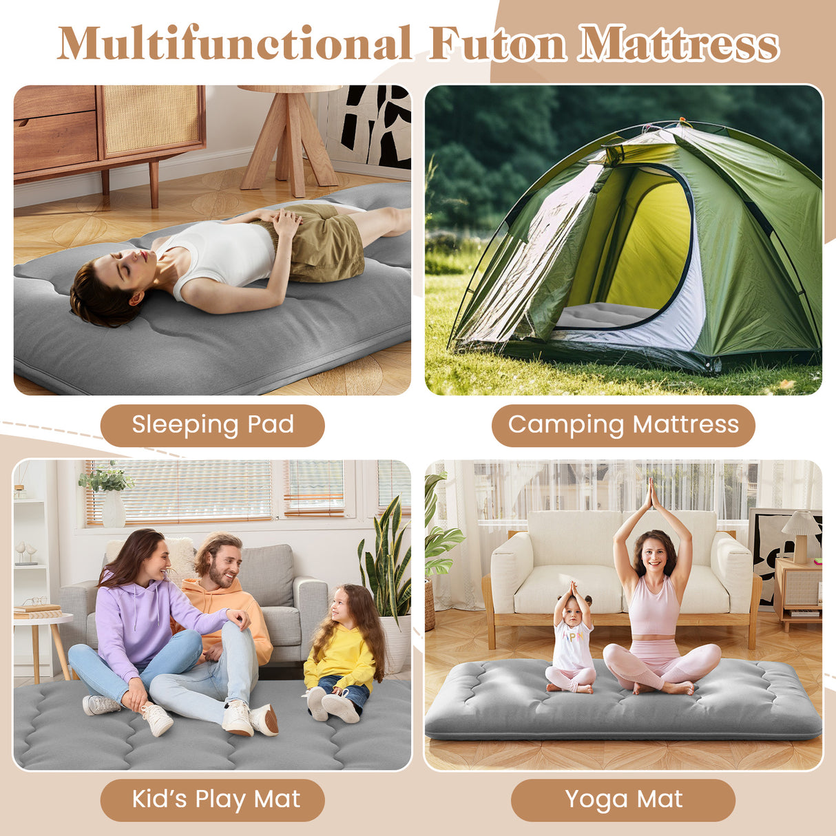 Futon Mattress with Washable Cover and Carry Bag