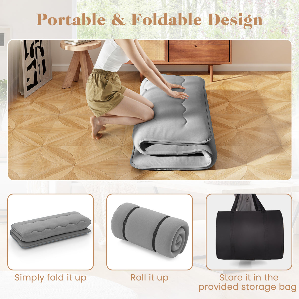 Futon Mattress with Washable Cover and Carry Bag