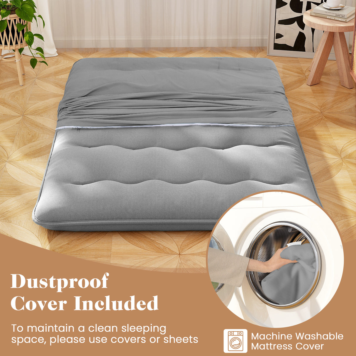 Futon Mattress with Washable Cover and Carry Bag