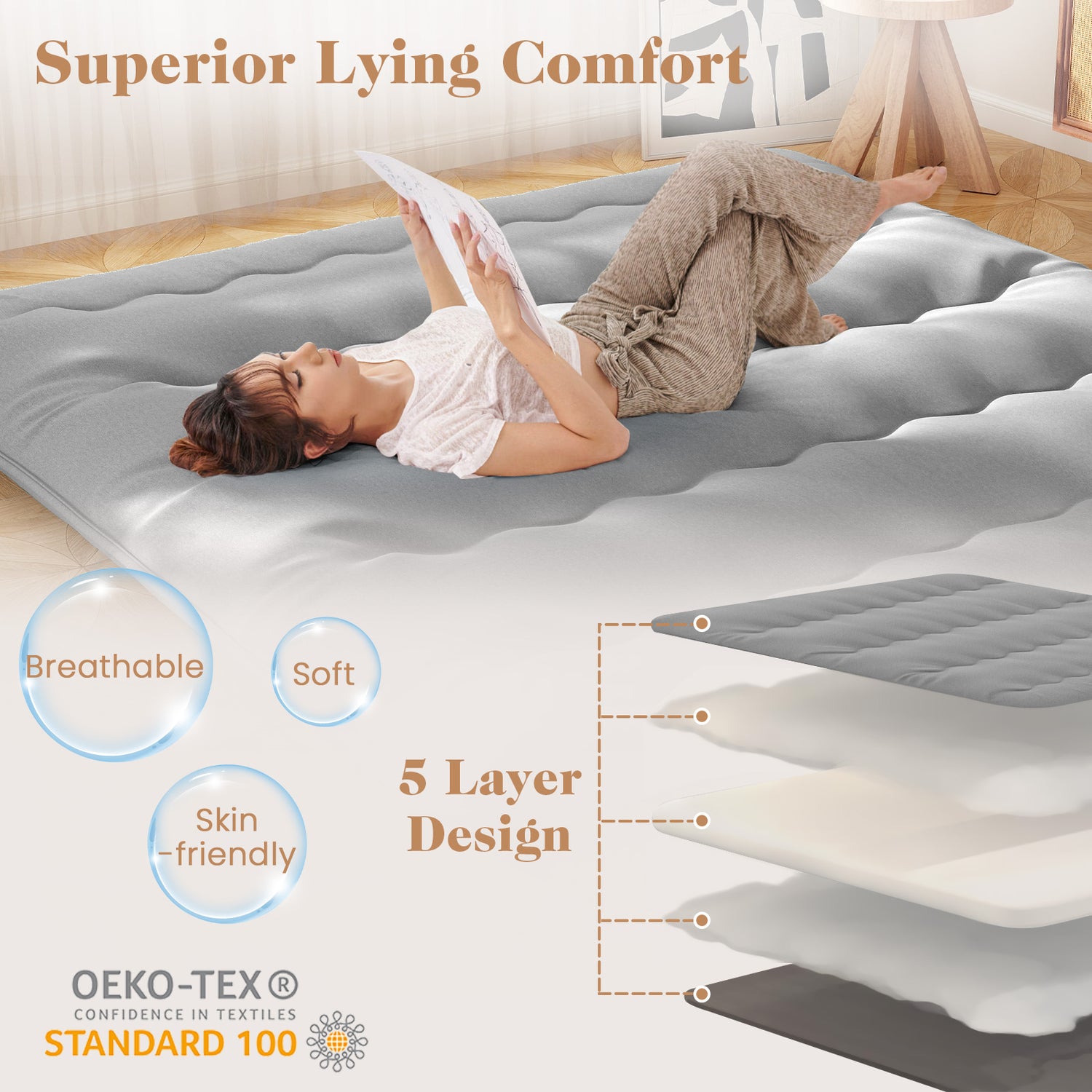 Futon Mattress with Washable Cover and Carry Bag