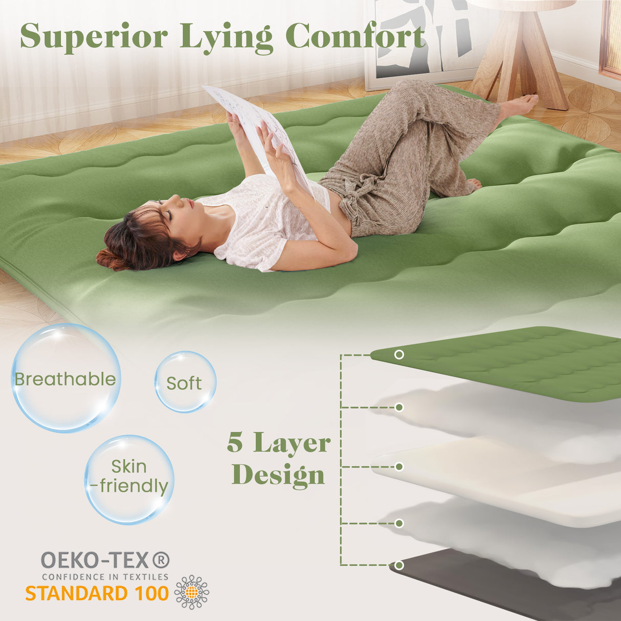 Floor Mattress with Washable Cover and Carry Bag