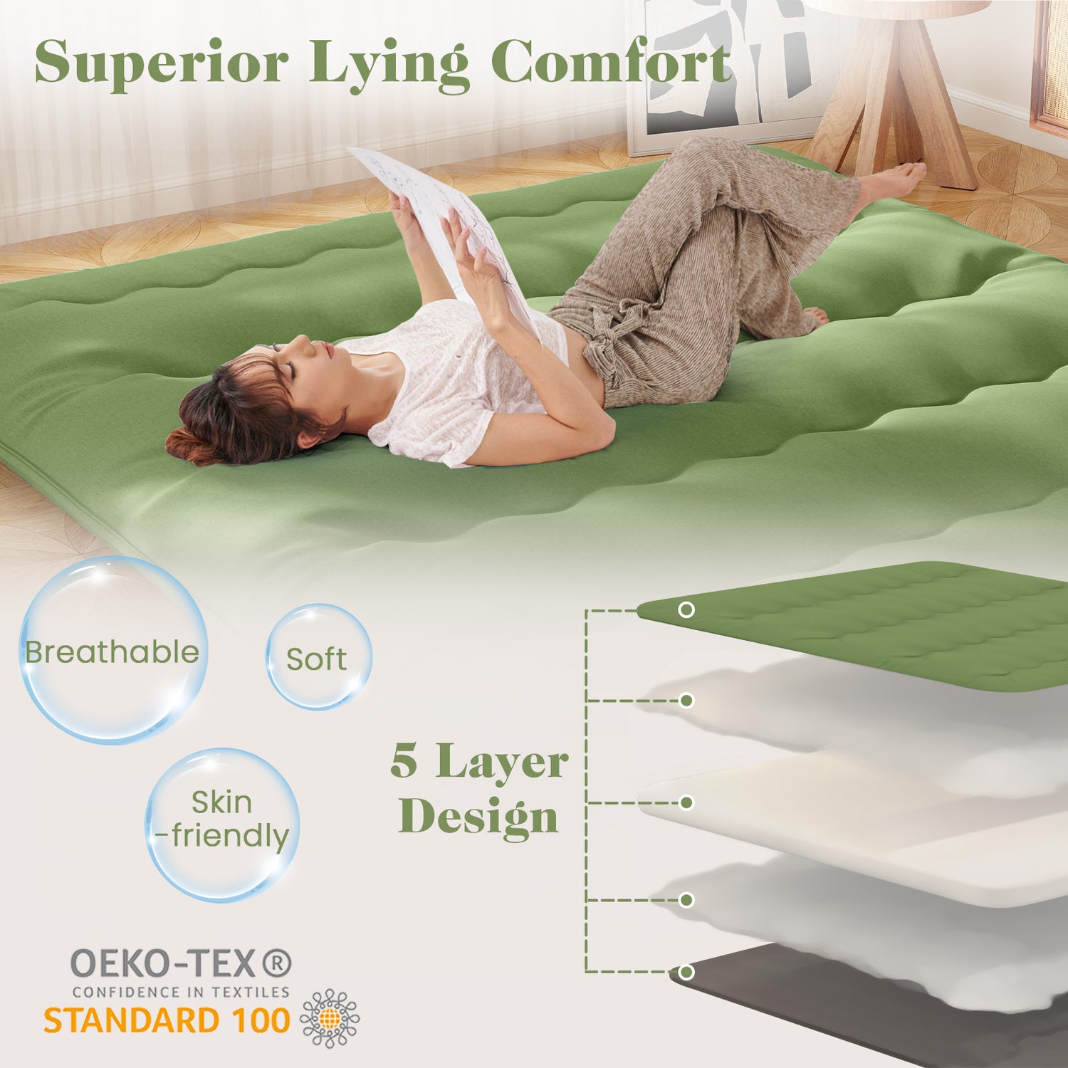 Floor Mattress with Washable Cover and Carry Bag