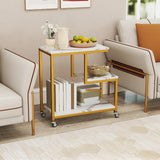G-shaped Side Table 3-Tier Mobile End Table with Open Shelves