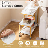 G-shaped Side Table 3-Tier Mobile End Table with Open Shelves