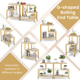 G-shaped Side Table 3-Tier Mobile End Table with Open Shelves