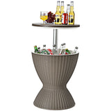 3 in 1 8 Gallon Patio Rattan Cooler Bar Table with Adjust Ice Bucket