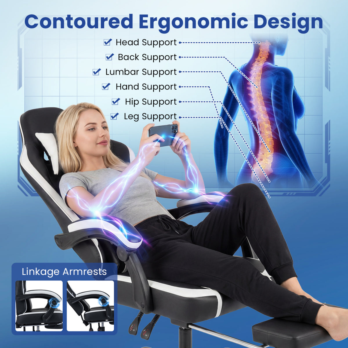 Gaming Chair Height Adjustable Computer Chair with Headrest Ergonomic Office Task Chair