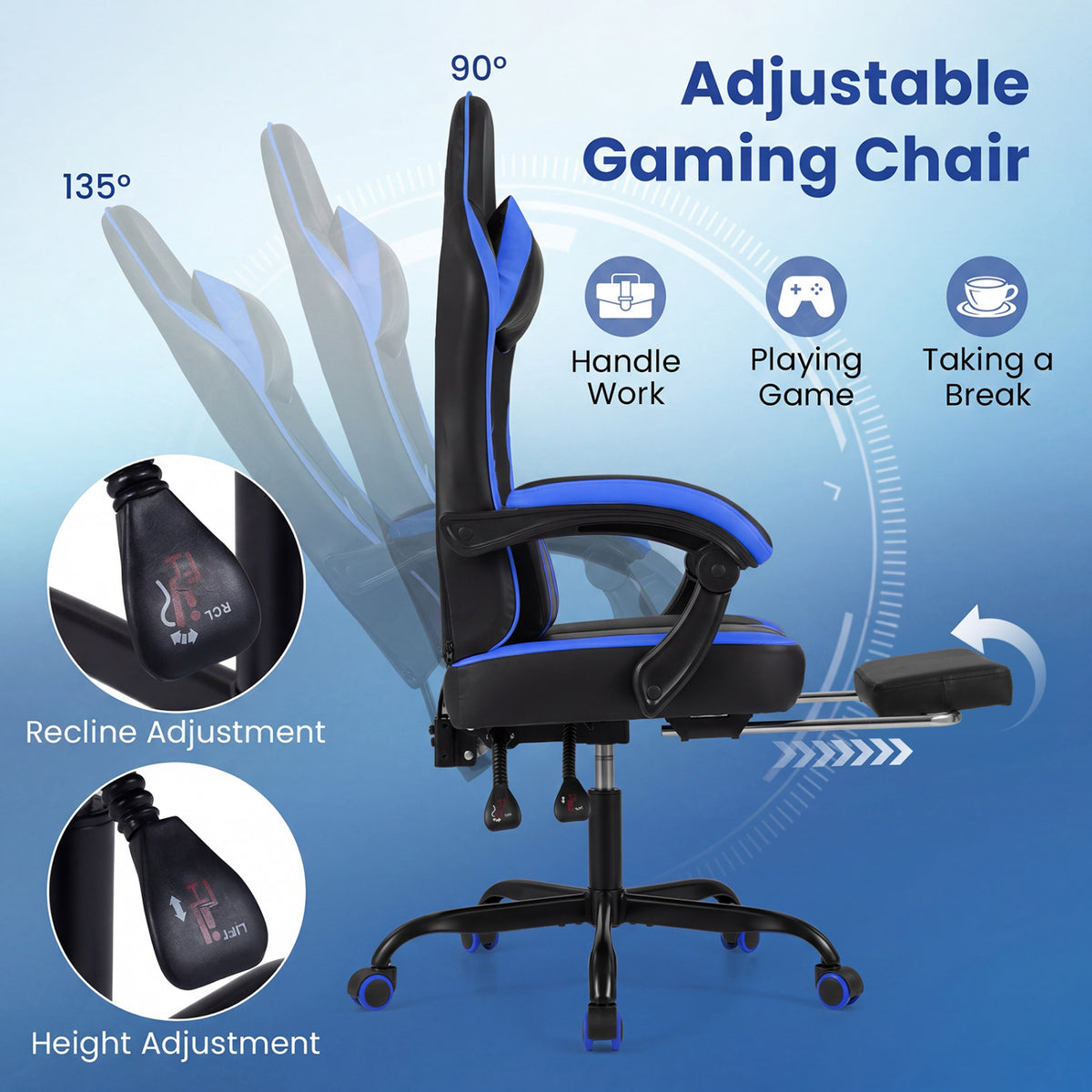 Gaming Chair Height Adjustable Computer Chair with Headrest Ergonomic Office Task Chair