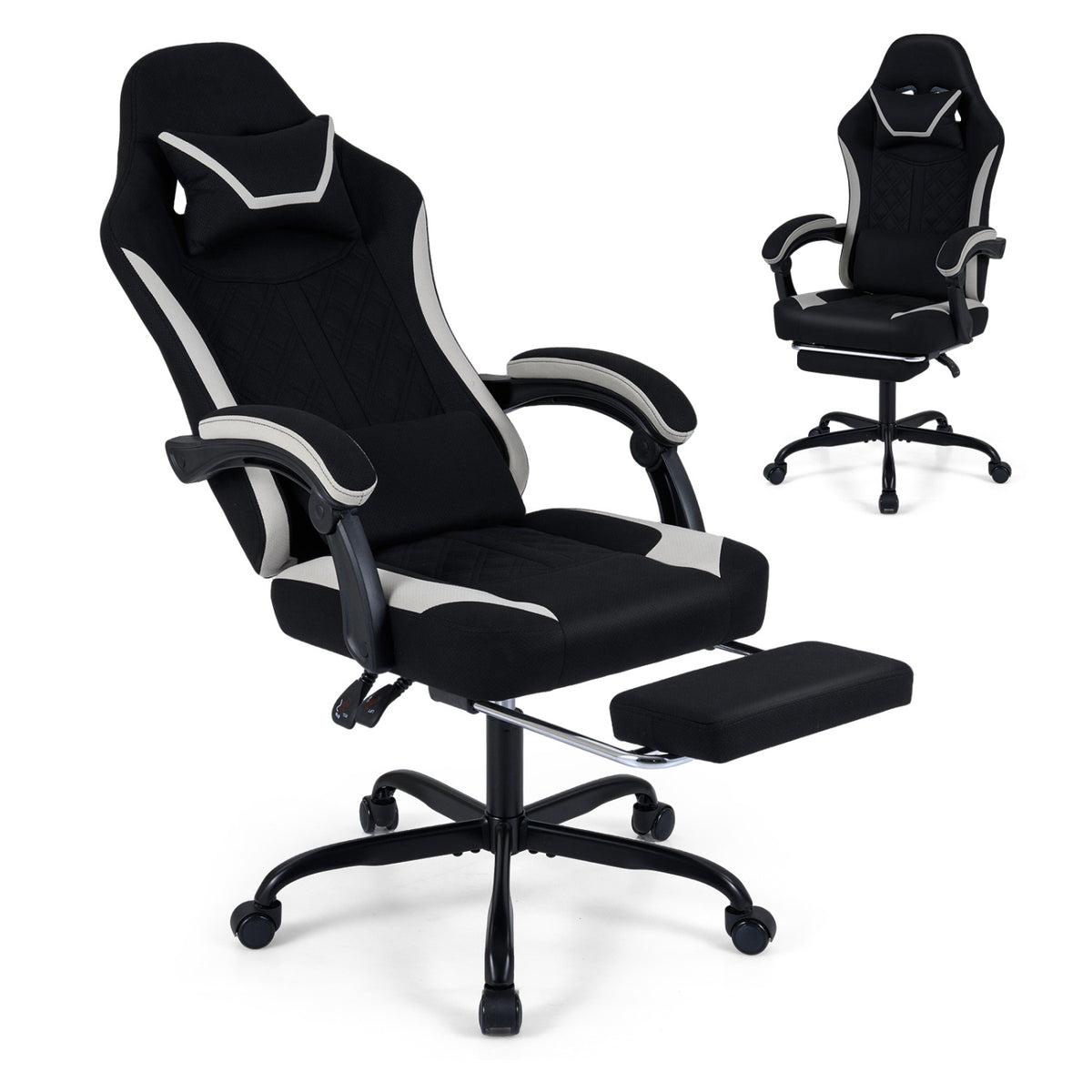 Gaming Chair Height Adjustable Computer Chair with Headrest Footrest & 360Â° Swivel Seat-Black