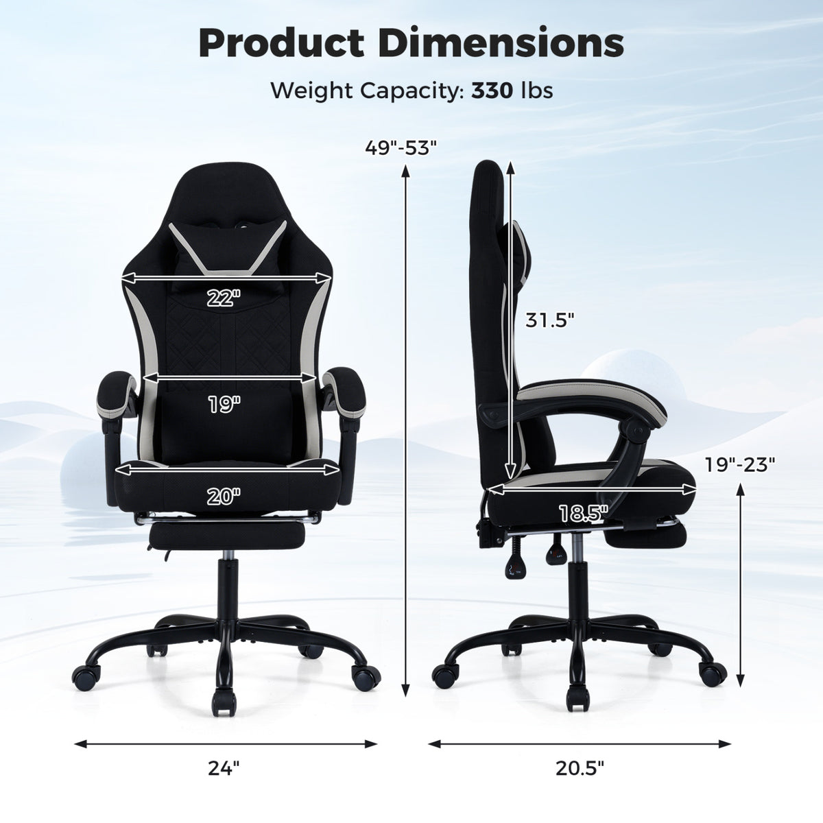 Gaming Chair Height Adjustable Computer Chair with Headrest Footrest & 360Â° Swivel Seat-Black