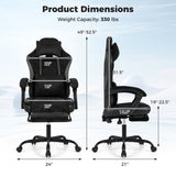 Gaming Chair Height Adjustable Computer Chair with Headrest Lumbar Support Linkage Armrests-Black