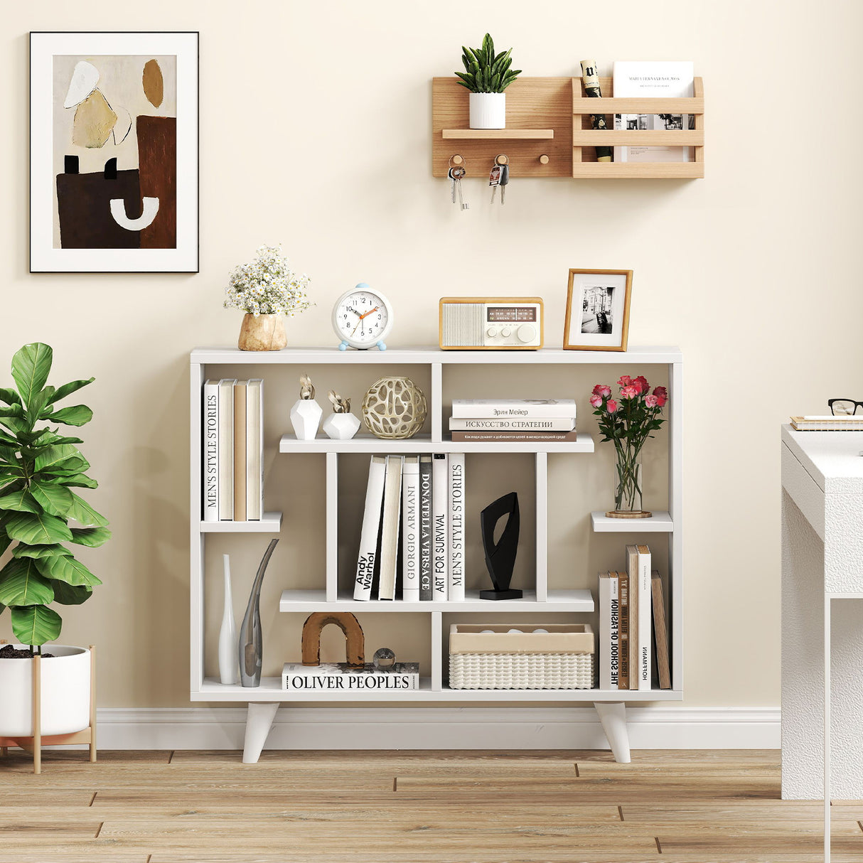 Geometric Bookcase with Anti-Tipping Kit and Storage Shelving Unit