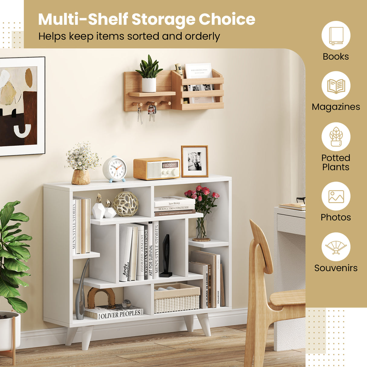 Geometric Bookcase with Anti-Tipping Kit and Storage Shelving Unit
