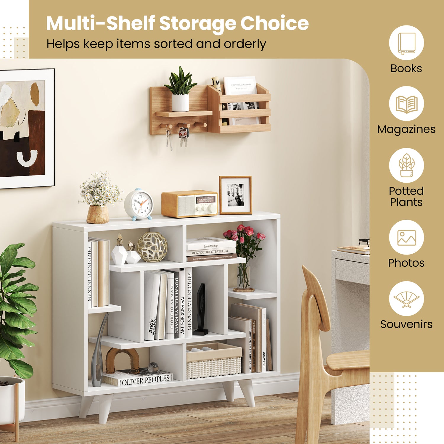 Geometric Bookcase with Anti-Tipping Kit and Storage Shelving Unit