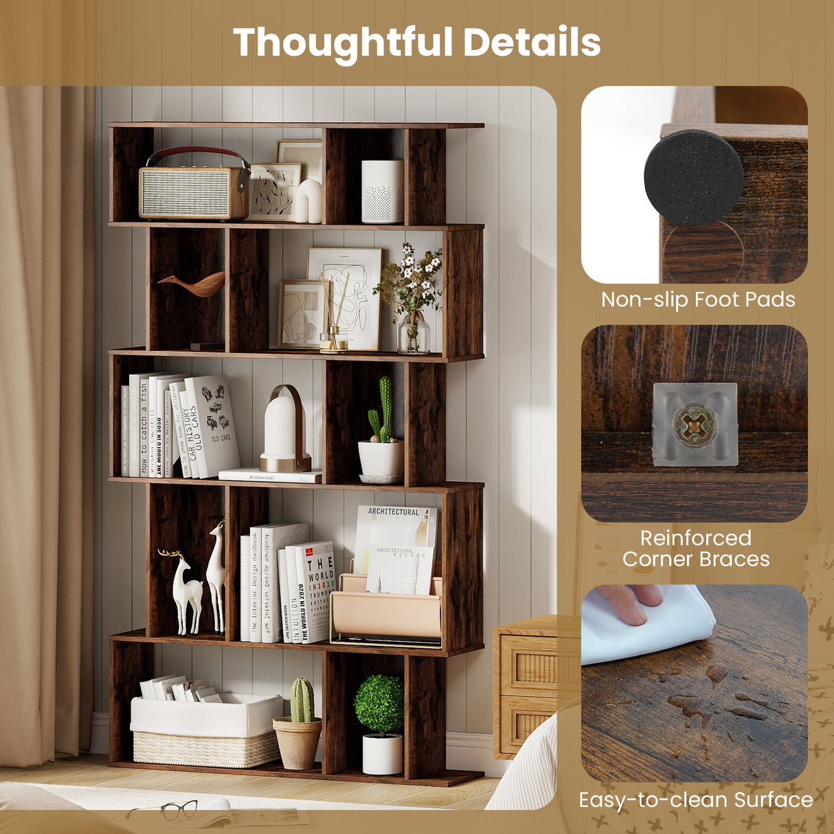 Geometric Bookshelf Set of 2 5-Tier Bookcase with Open Shelves and Closed-back Cubes