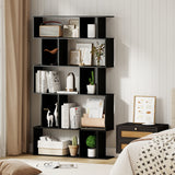 Geometric Bookshelf Set of 2 5-Tier Bookcase with Open Shelves and Closed-back Cubes