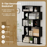 Geometric Bookshelf Set of 2 5-Tier Bookcase with Open Shelves and Closed-back Cubes