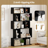 Geometric Bookshelf Set of 2 5-Tier Bookcase with Open Shelves and Closed-back Cubes