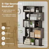 Geometric Bookshelf Set of 2 5-Tier Bookcase with Open Shelves and Closed-back Cubes