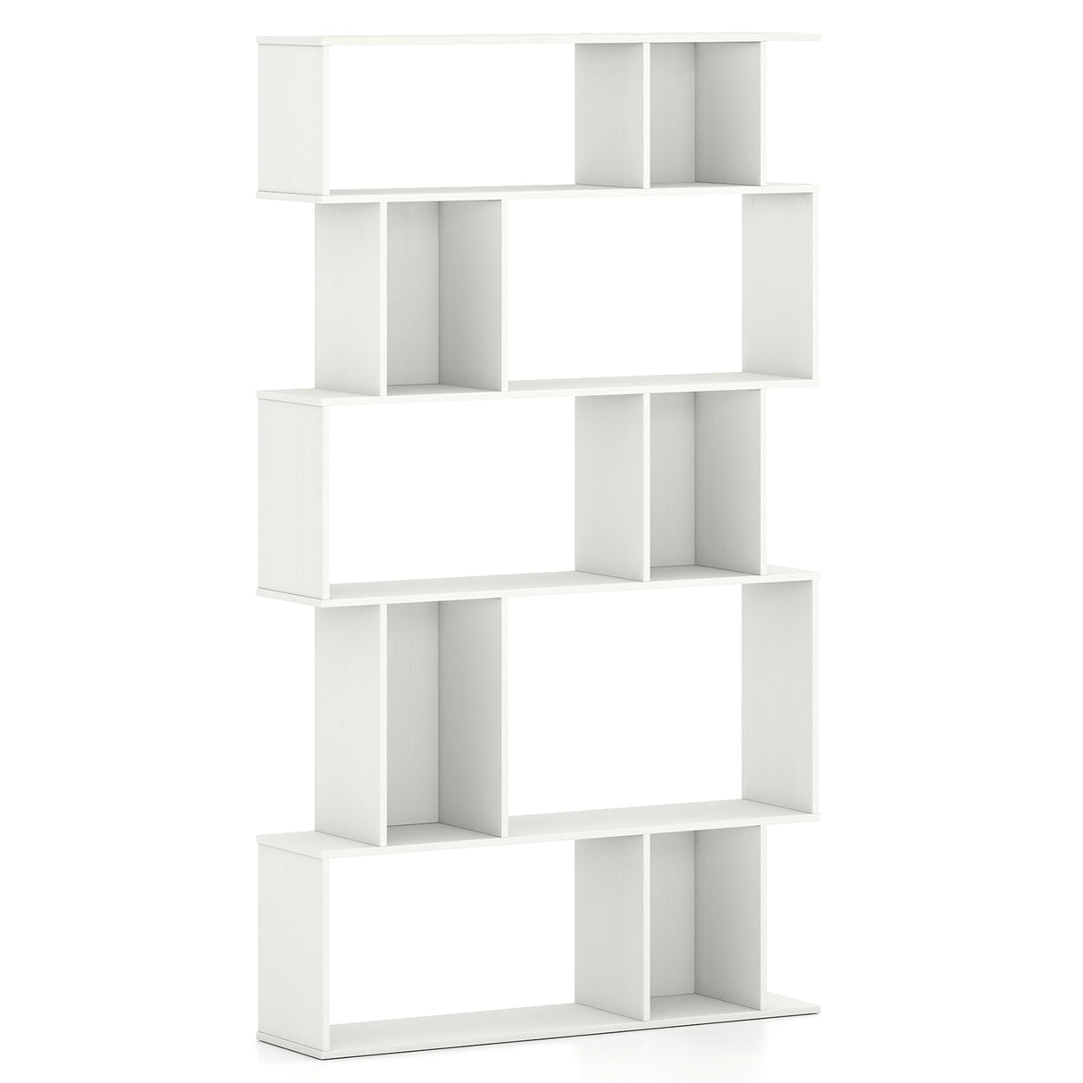 Geometric Bookshelf Set of 2 5-Tier Bookcase with Open Shelves and Closed-back Cubes