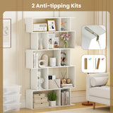 Geometric Bookshelf Set of 2 5-Tier Bookcase with Open Shelves and Closed-back Cubes