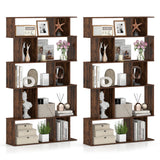 Geometric Bookshelf Set of 2 5-Tier Bookcase with Open Shelves and Closed-back Cubes