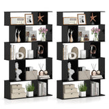 Geometric Bookshelf Set of 2 5-Tier Bookcase with Open Shelves and Closed-back Cubes