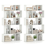 Geometric Bookshelf Set of 2 5-Tier Bookcase with Open Shelves and Closed-back Cubes