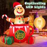 7 Feet Inflatable Gingerbread Man in Hot Cocoa Mug with Built-in LED Lights and Gift Boxes