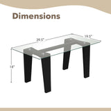 39.5 Inch Glass Coffee Table Modern Rectangular Center Table with Solid Rubber Wood Legs-Black