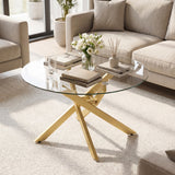 Glass Coffee Table Round Clear Center Table with Tempered Glass Top