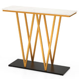 Gold Entryway Table 40 Inch Modern Console Table with Faux Marble Table and Metal Frame-White