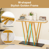Gold Entryway Table 40 Inch Modern Console Table with Faux Marble Table and Metal Frame-White
