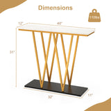 Gold Entryway Table 40 Inch Modern Console Table with Faux Marble Table and Metal Frame-White