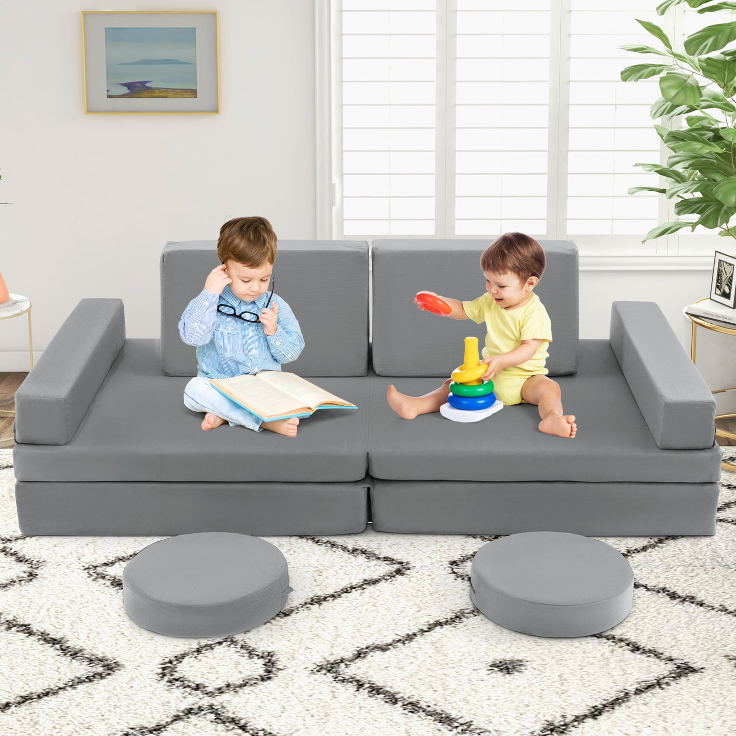 10-Piece Kids Play Couch Sofa with Portable Handle