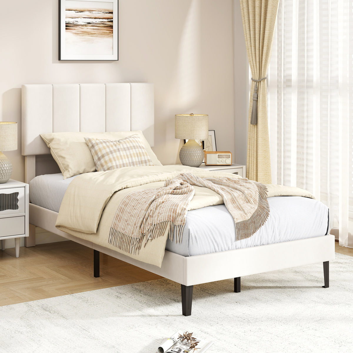 Queen Size Velvet Upholstered Platform Bed Frame