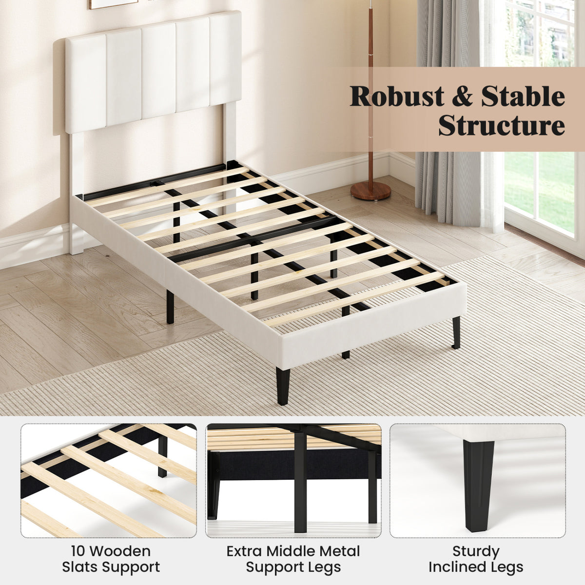 Queen Size Velvet Upholstered Platform Bed Frame