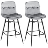 2 Pieces 29 Inch Velvet Bar Stools Set with Tufted Back and Footrests-Gray