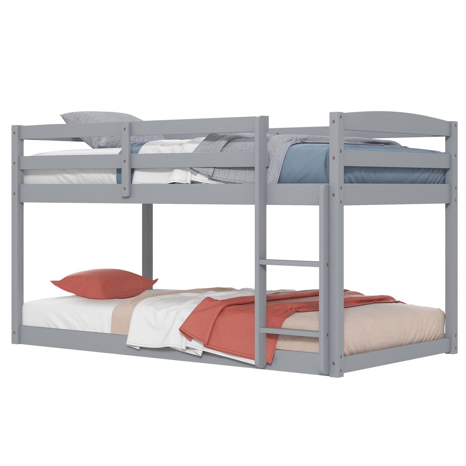 Twin Size Bunk Bed with High Guardrails and Integrated Ladder