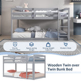 Twin Size Bunk Bed with High Guardrails and Integrated Ladder