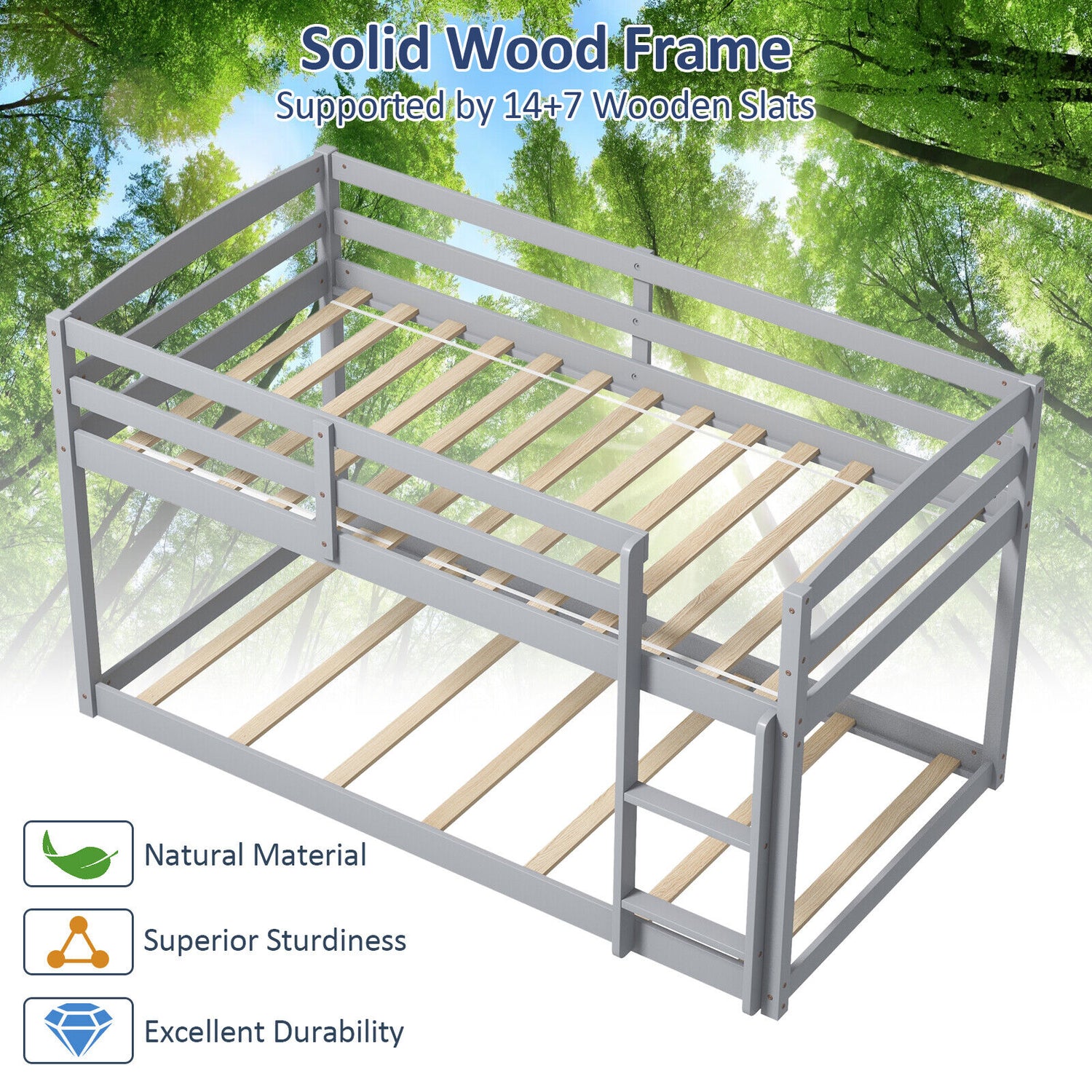 Twin Size Bunk Bed with High Guardrails and Integrated Ladder