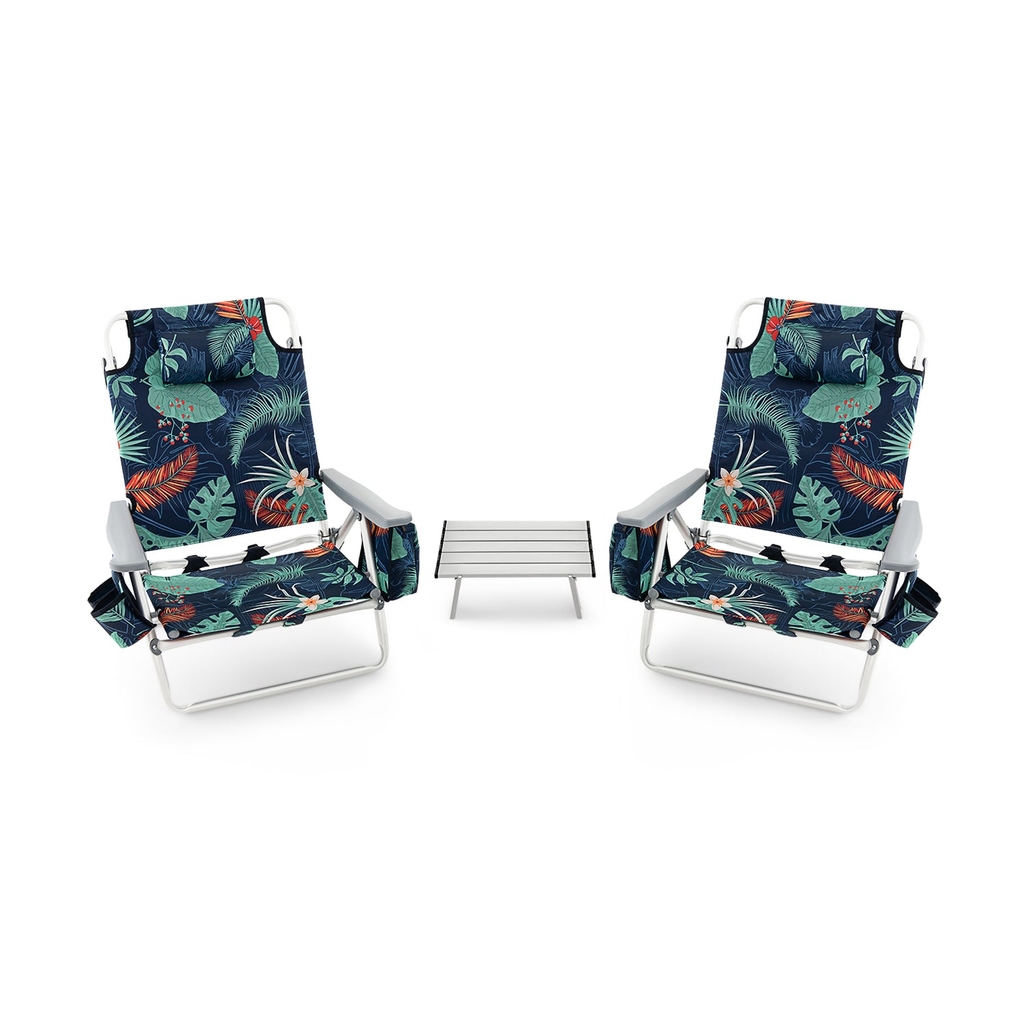 2 Packs 5-Position Outdoor Folding Backpack Beach Table Chair Reclining Chair Set