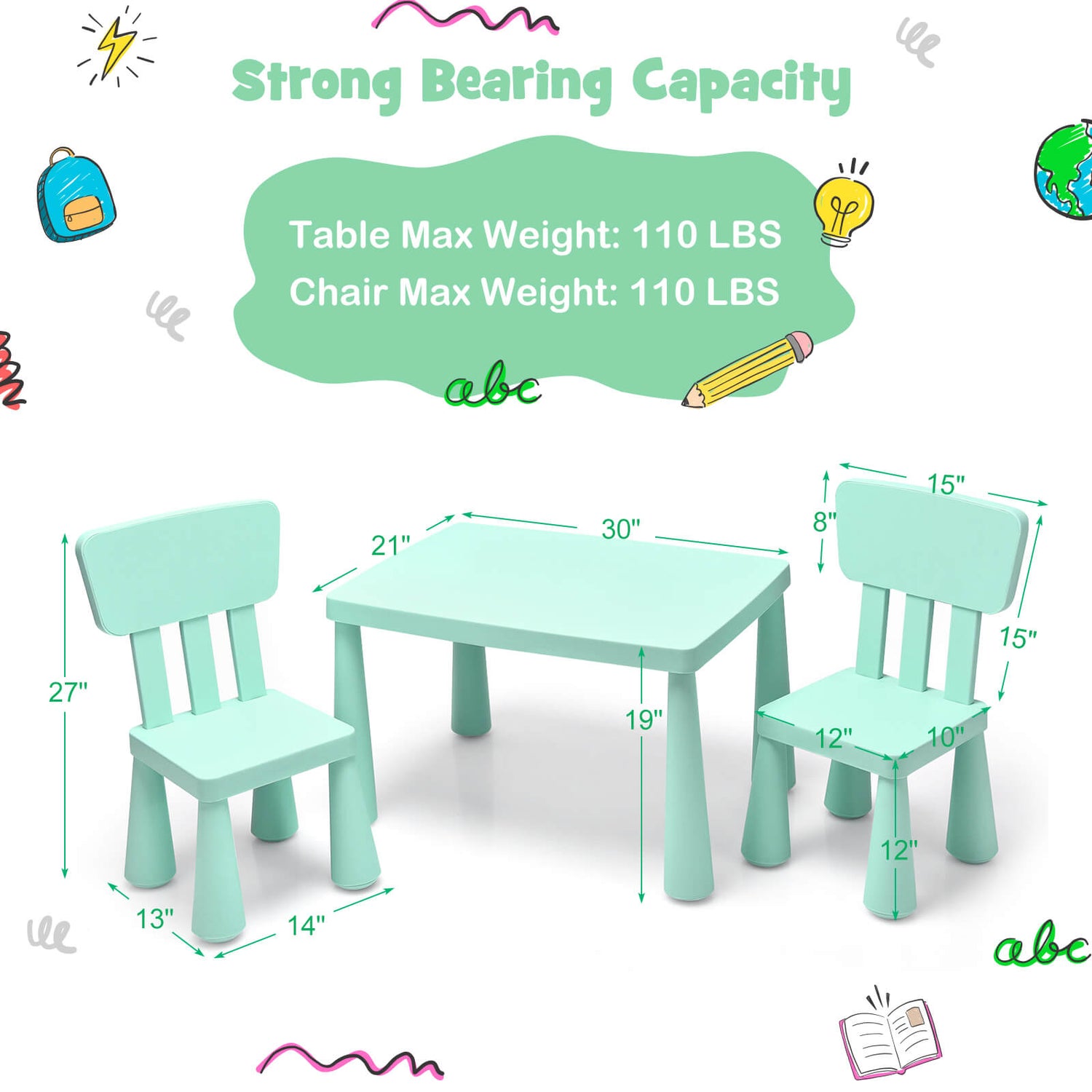 3 Pieces Toddler Multi Activity Play Dining Study Kids Table and Chair Set