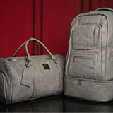 Grey Tumbled Leather Signature Bag Set (Signature Backpack and Duffle Bag)