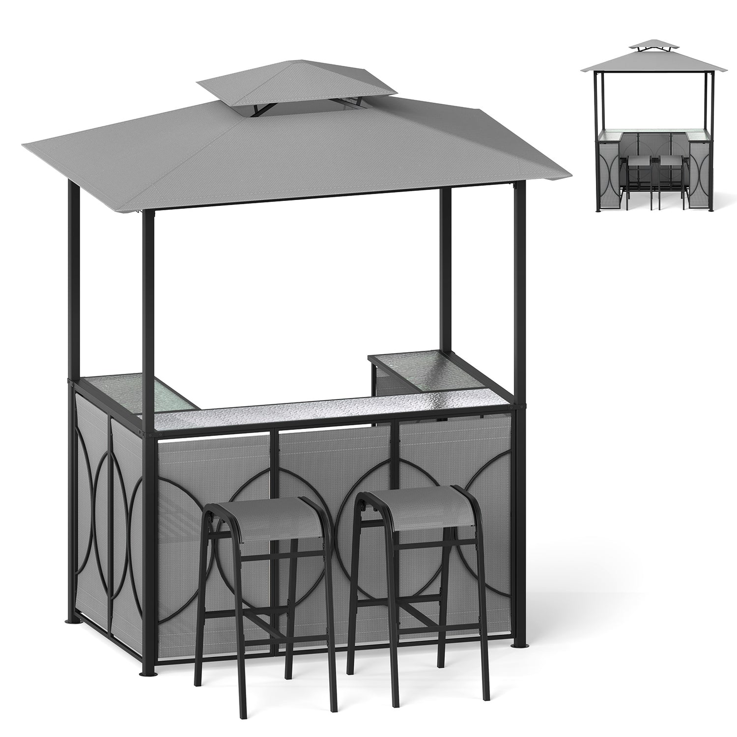 6.5 x 4 x 8 FT Grill Gazebo Set with 2 Bar Stools and Bar Table