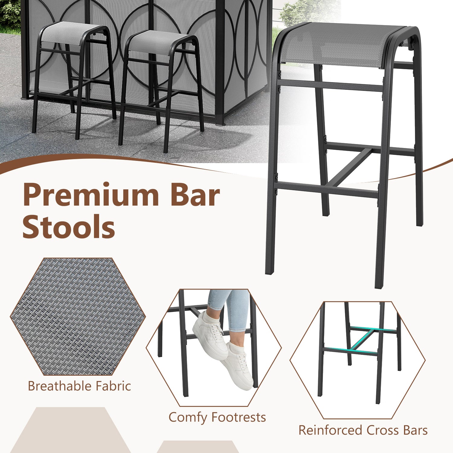 6.5 x 4 x 8 FT Grill Gazebo Set with 2 Bar Stools and Bar Table