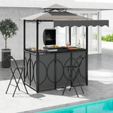 Grill Gazebo with Awning 3-Piece Outdoor BBQ Canopy Double-Tier Soft Top Barbecue Shelter