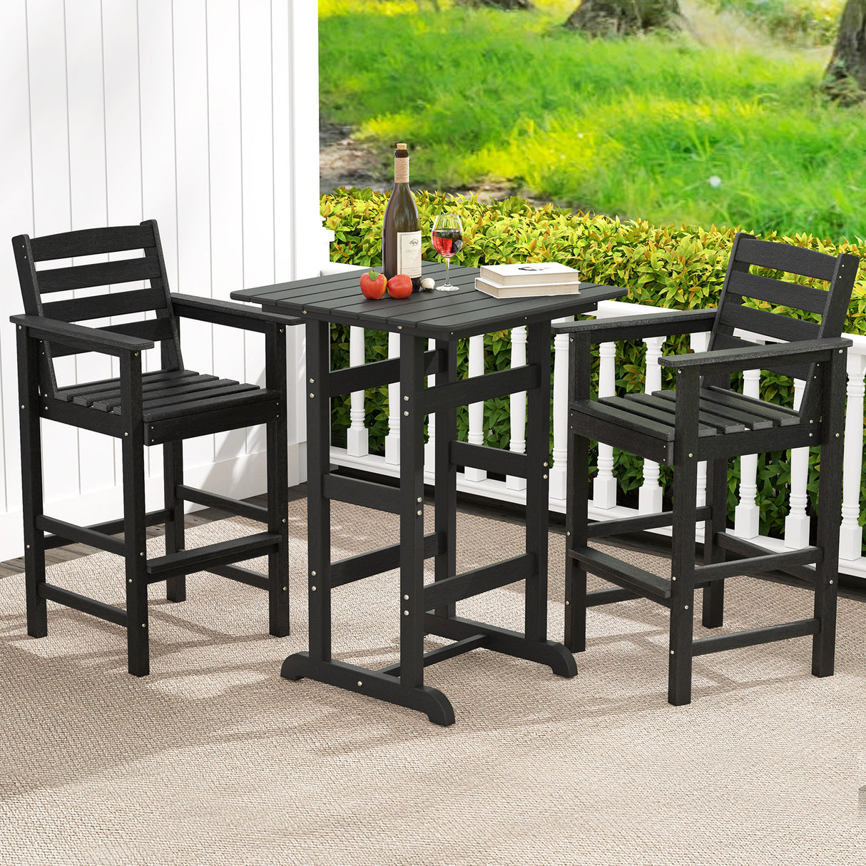 Patio HDPE Adirondack Bar Chairs Set of 2 with Wide Armrests