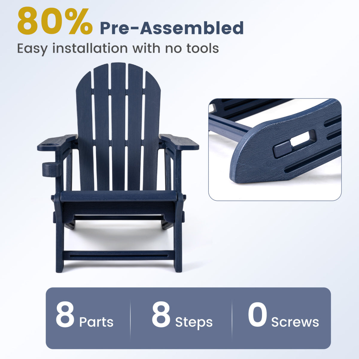 HDPE Adirondack Chair with Cup Holder and Wooden Texture for Patio