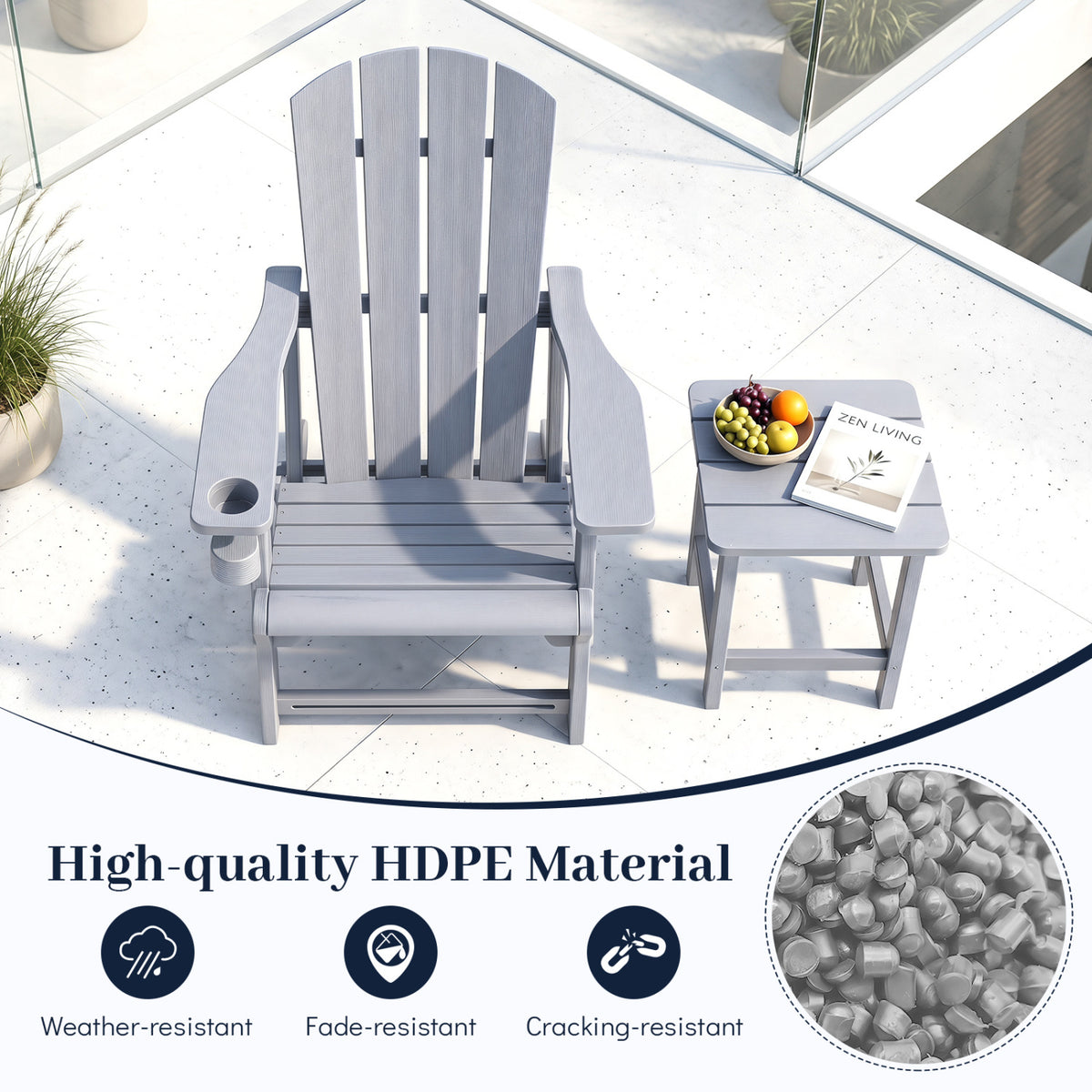 HDPE Adirondack Chairs with Realistic Wood Grain for Backyard Lawn